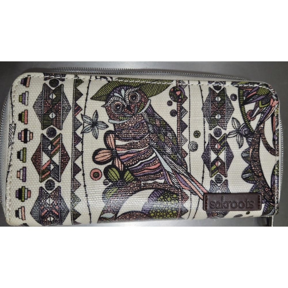 Sakroots Owl Zip Around Wallet CC Slots And Zipper Pocket